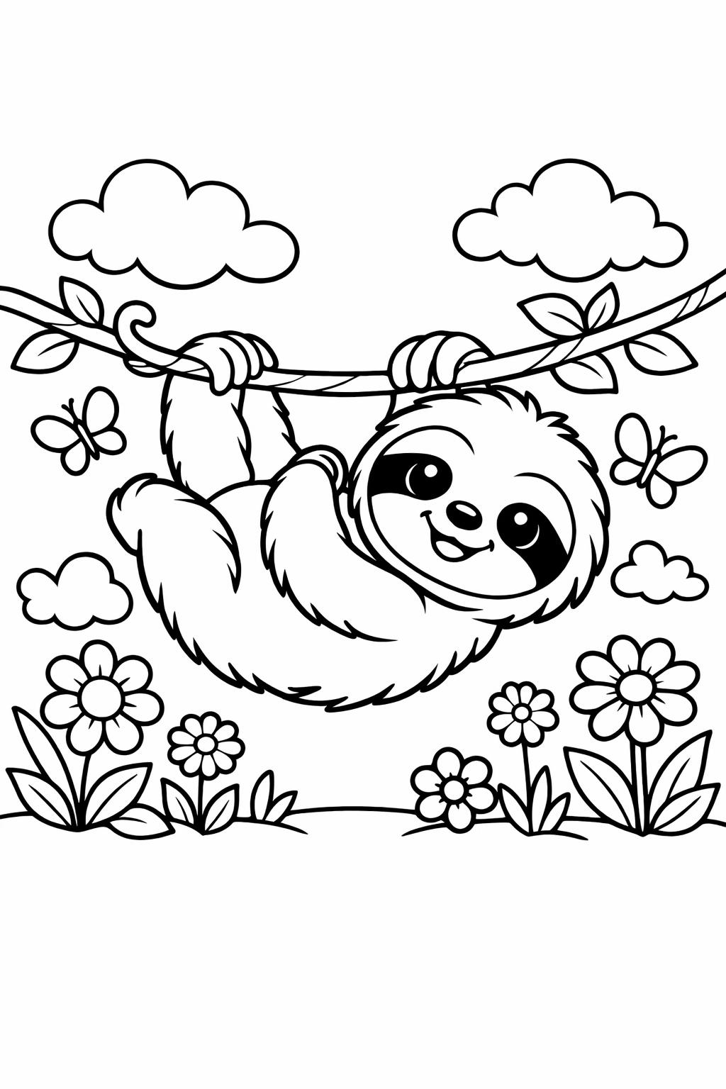 sleepy sloth coloring page | resting sloth illustration | cozy animal artwork