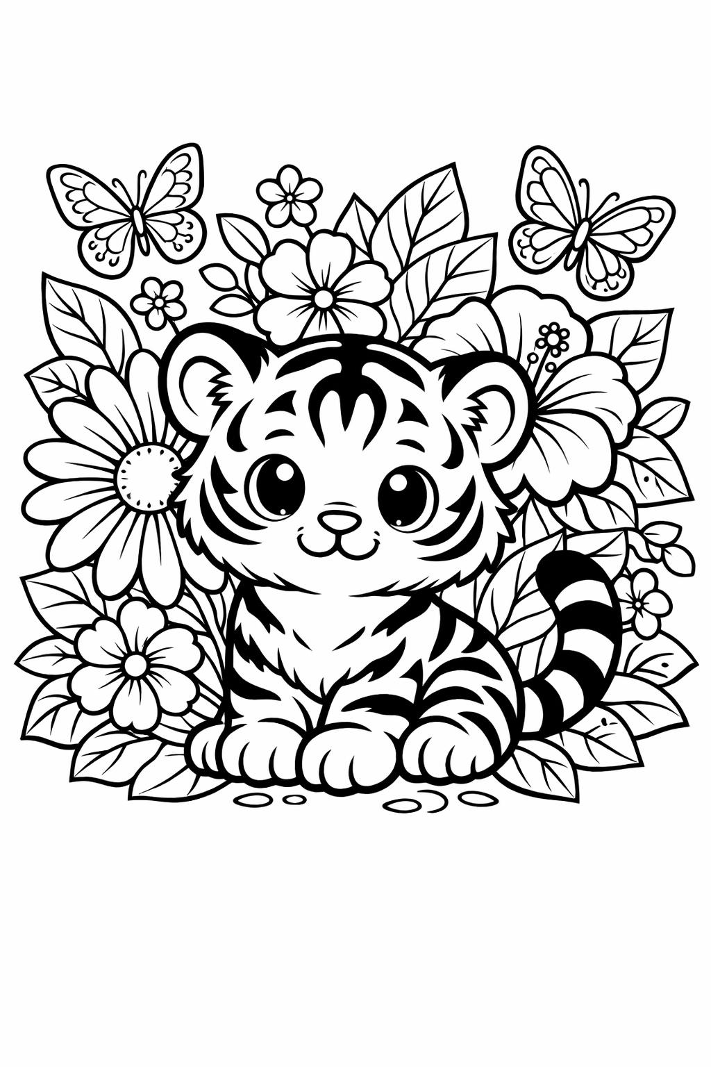 tiger adventure coloring page | jungle exploration scene | exciting animal artwork
