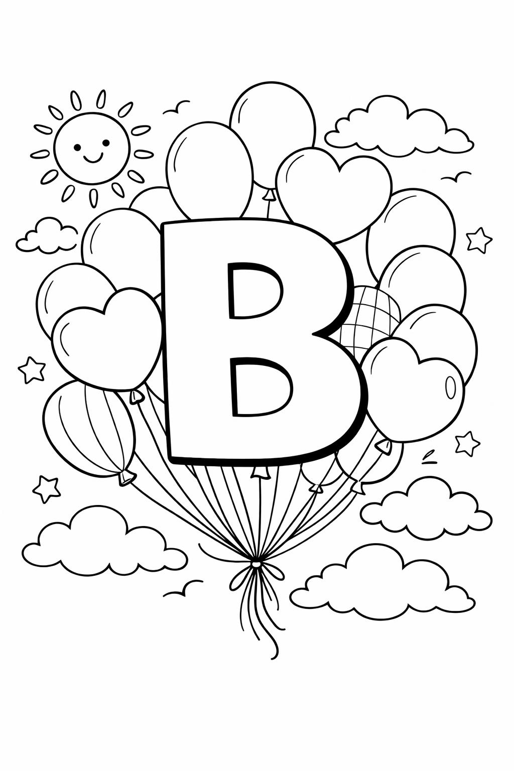 bubble letter B coloring page | large outline letter | easy coloring sheet