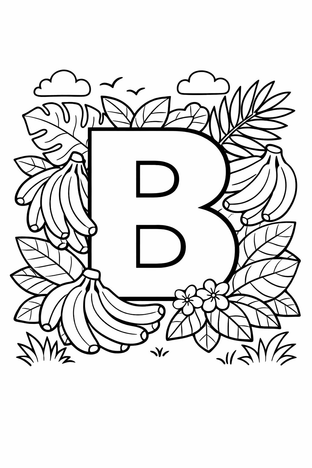 letter B and ball page | object themed alphabet activity | kids coloring page