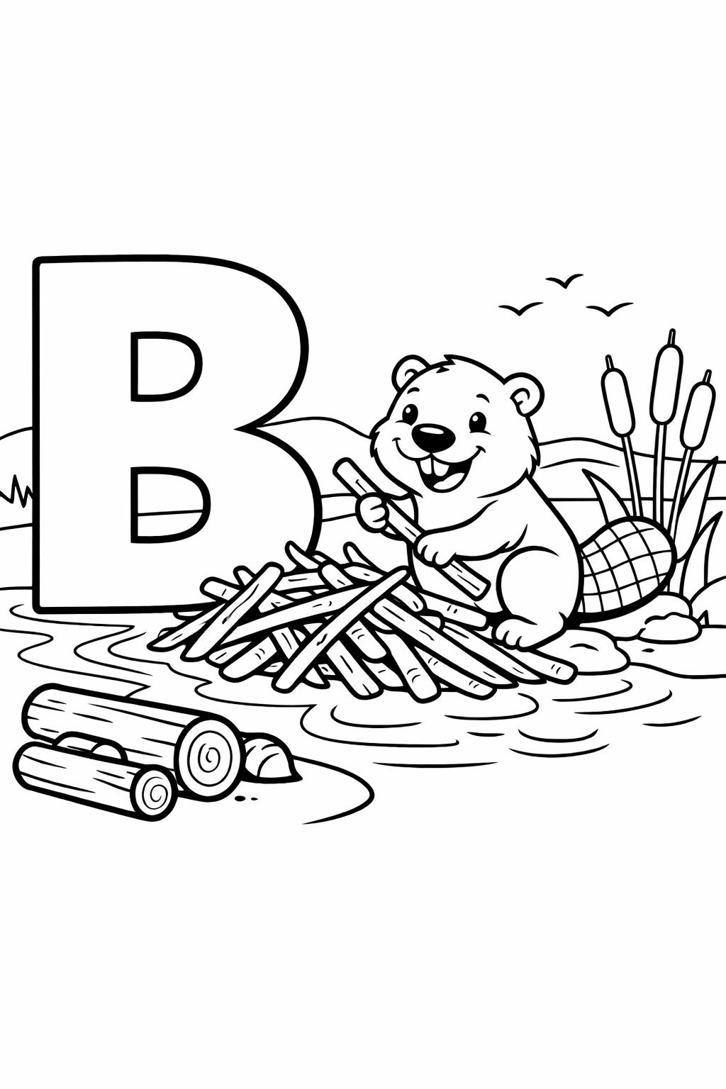 large letter B coloring page | bold alphabet design | preschool activity sheet