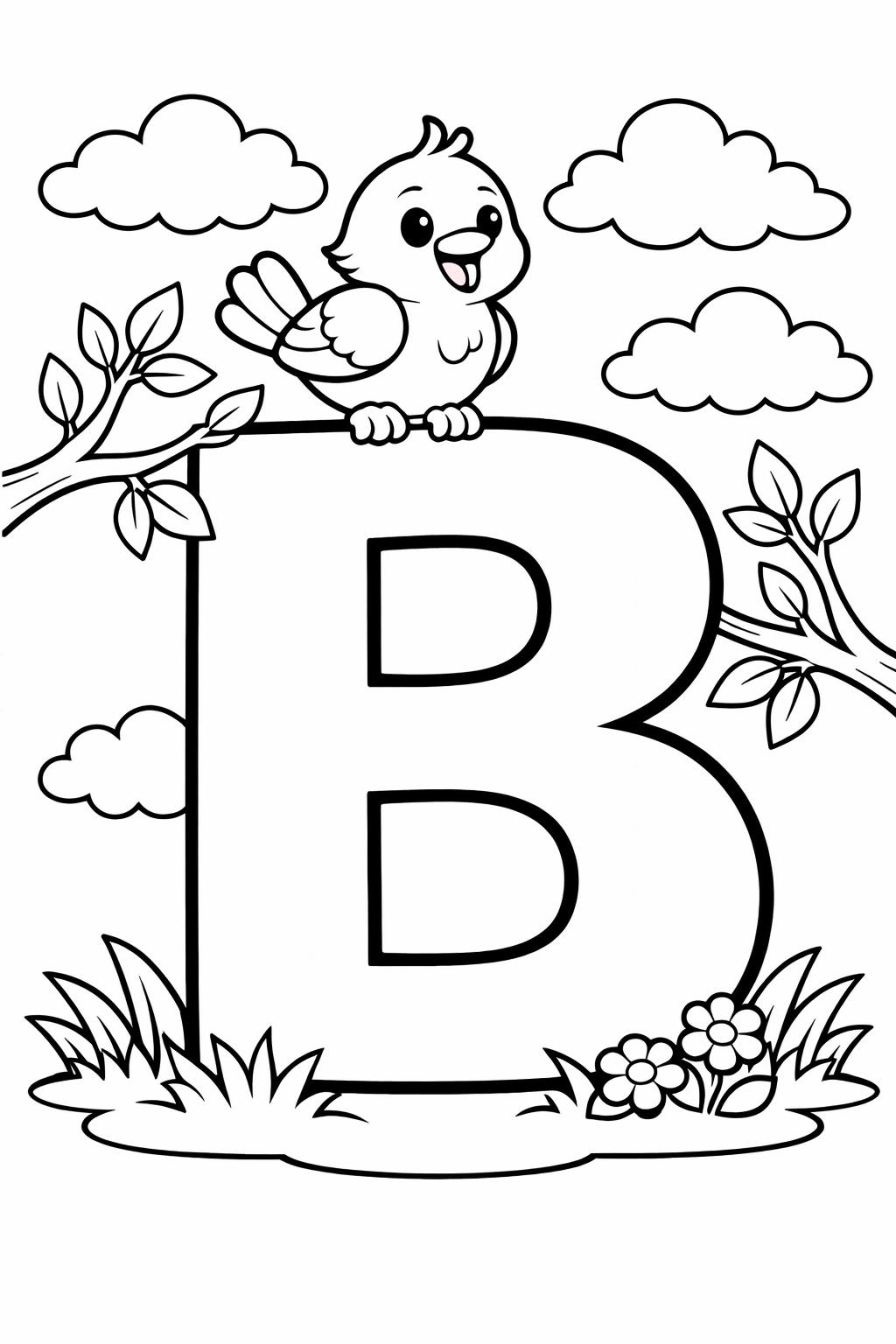 letter B objects page | words that start with B | educational coloring sheet