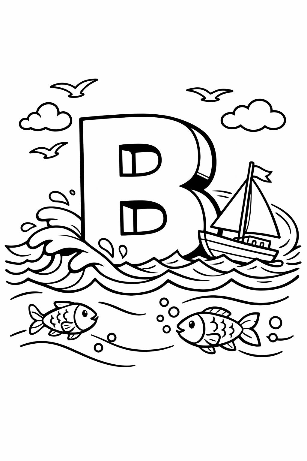 simple letter B coloring page | easy alphabet outline | beginner coloring activity