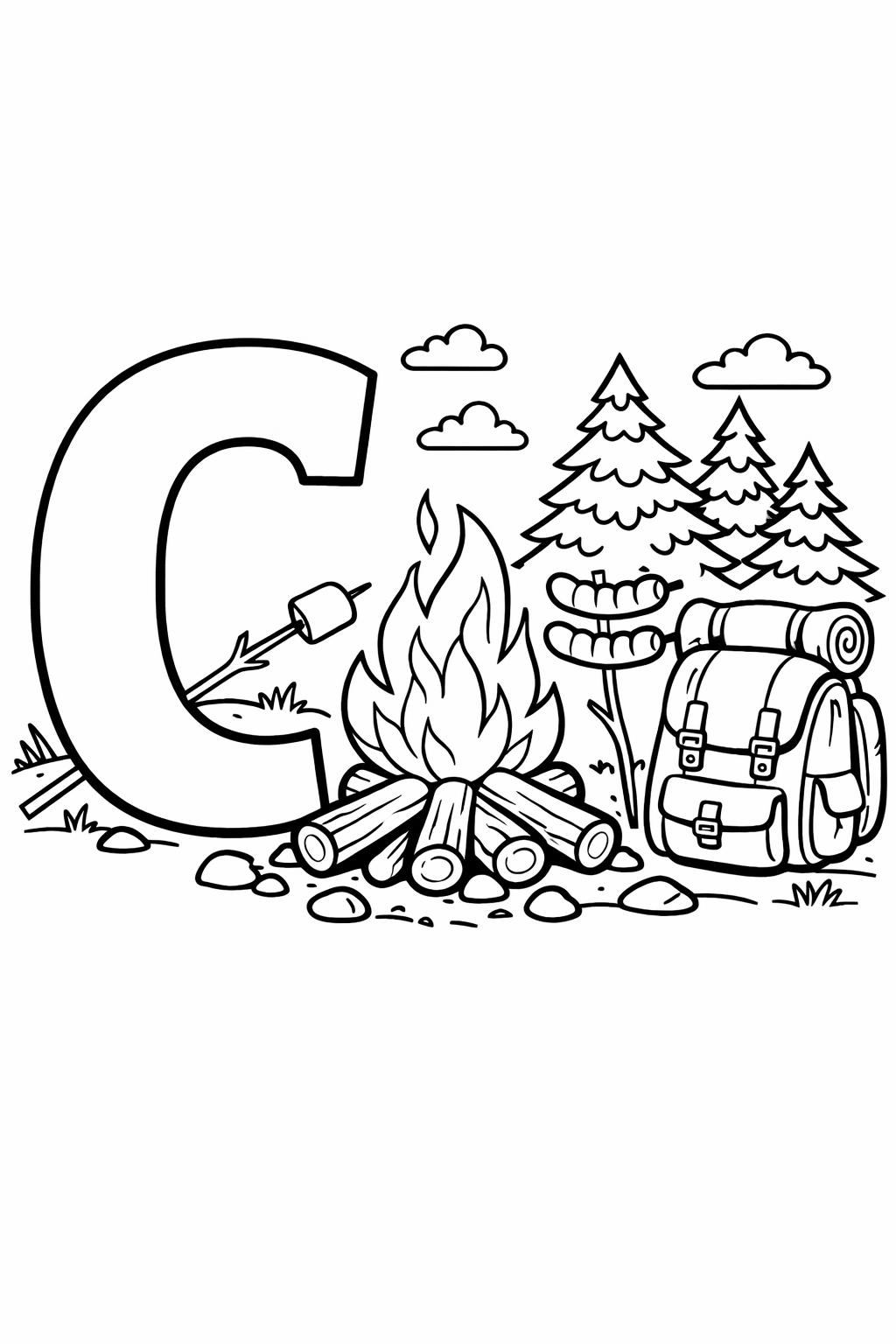 printable letter C coloring page | alphabet themed worksheet | early learning fun