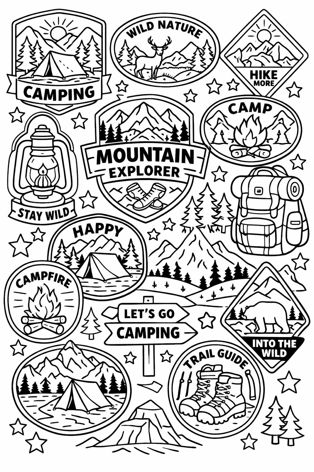forest camping page | woodland campsite illustration | nature artwork