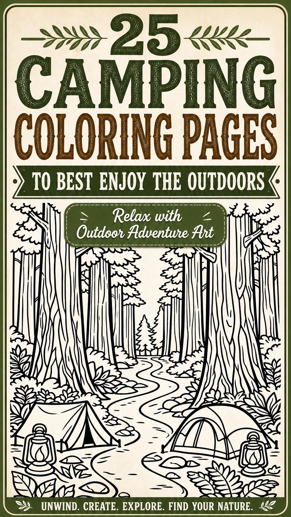 camping coloring page | outdoor camping scene | nature coloring sheet