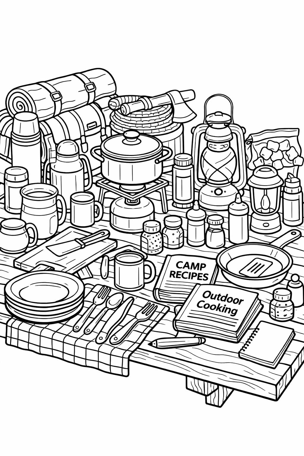 outdoor adventure coloring page | camping themed illustration | fun nature activity