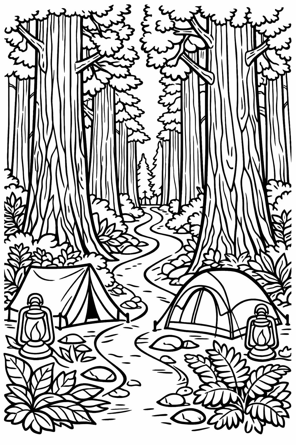 camping doodle coloring page | playful outdoor sketches | creative coloring sheet