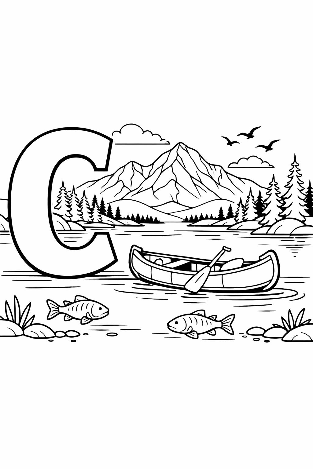 large letter C coloring page | bold alphabet design | preschool activity sheet