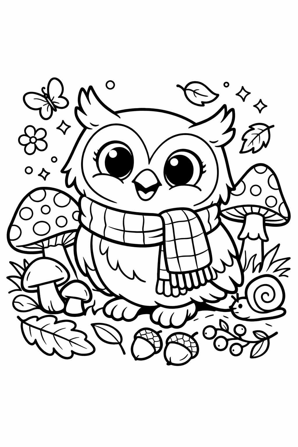 whimsical owl coloring page | playful fantasy owl | imaginative coloring sheet