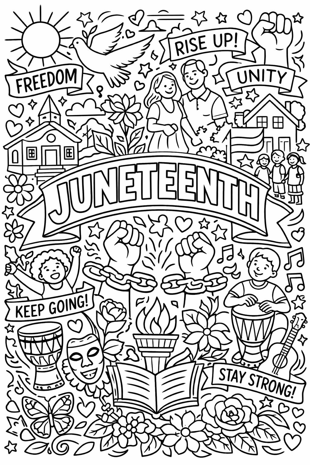 Juneteenth holiday coloring page | freedom celebration design | printable holiday activity
