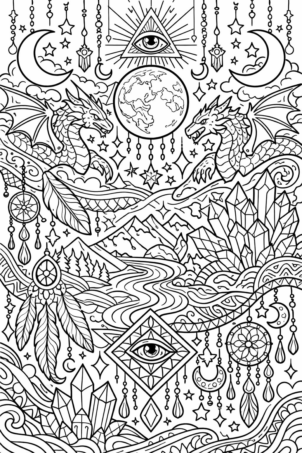 detailed psychedelic coloring page | intricate surreal artwork | adult coloring page