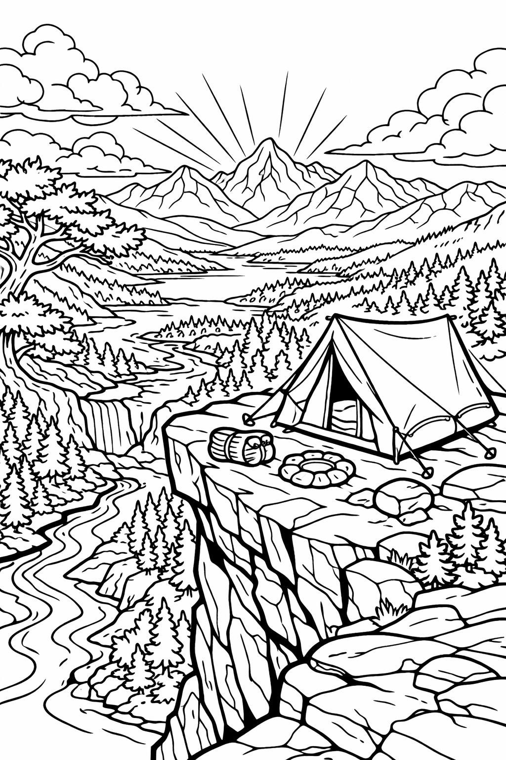 tent coloring page | outdoor adventure design | camping coloring sheet
