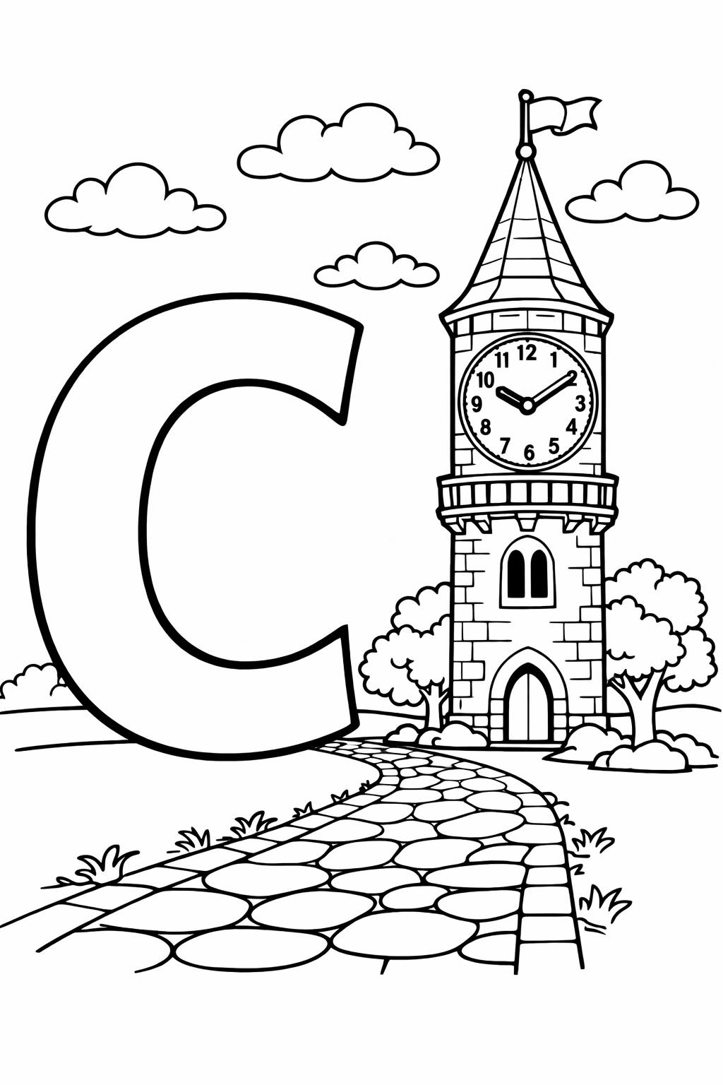 letter C tracing page | handwriting practice worksheet | educational coloring page