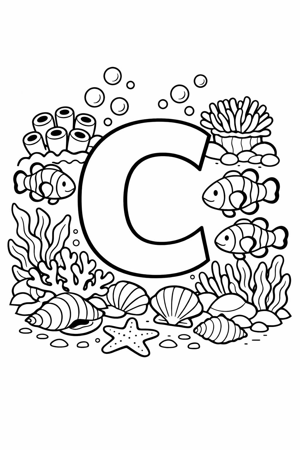 letter C and car page | object themed alphabet activity | kids coloring page