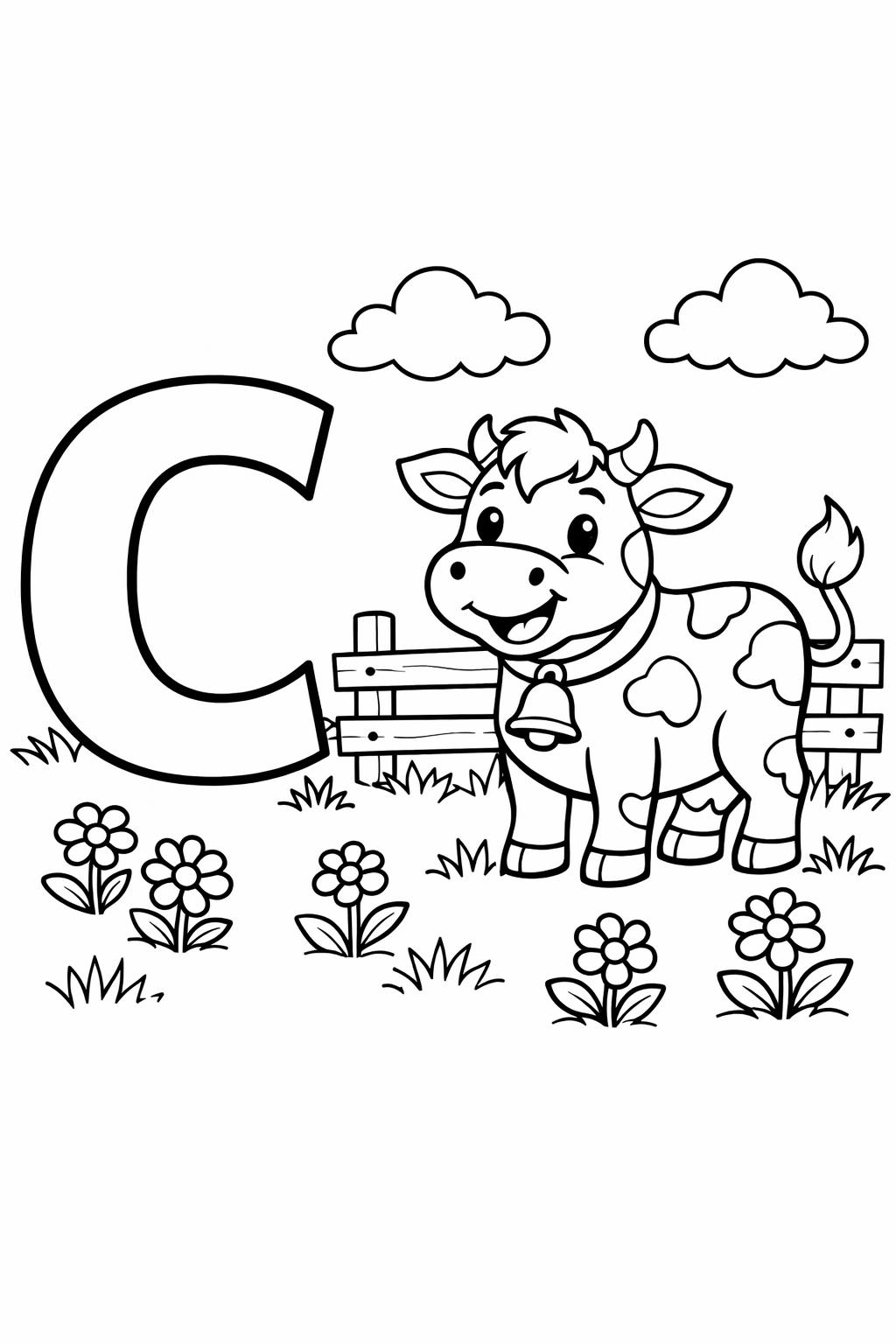 bubble letter C coloring page | large outline letter | easy coloring sheet