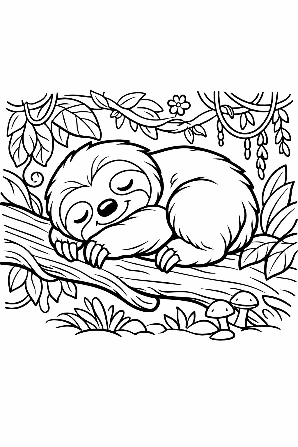 playful sloth coloring page | fun hanging sloth | cheerful coloring sheet