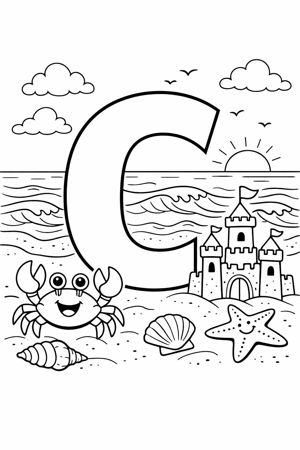alphabet C coloring page | beginner reading activity | printable learning page