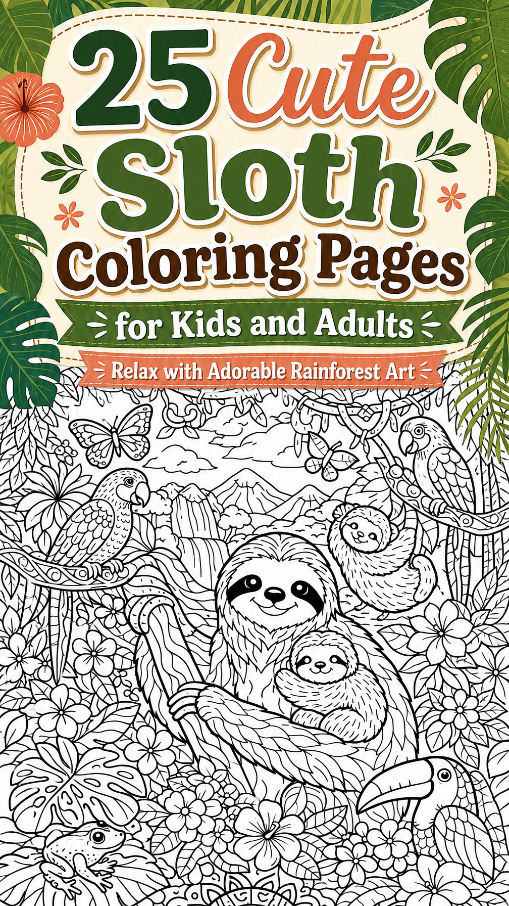 sloth coloring page | cute sloth illustration | fun animal coloring sheet