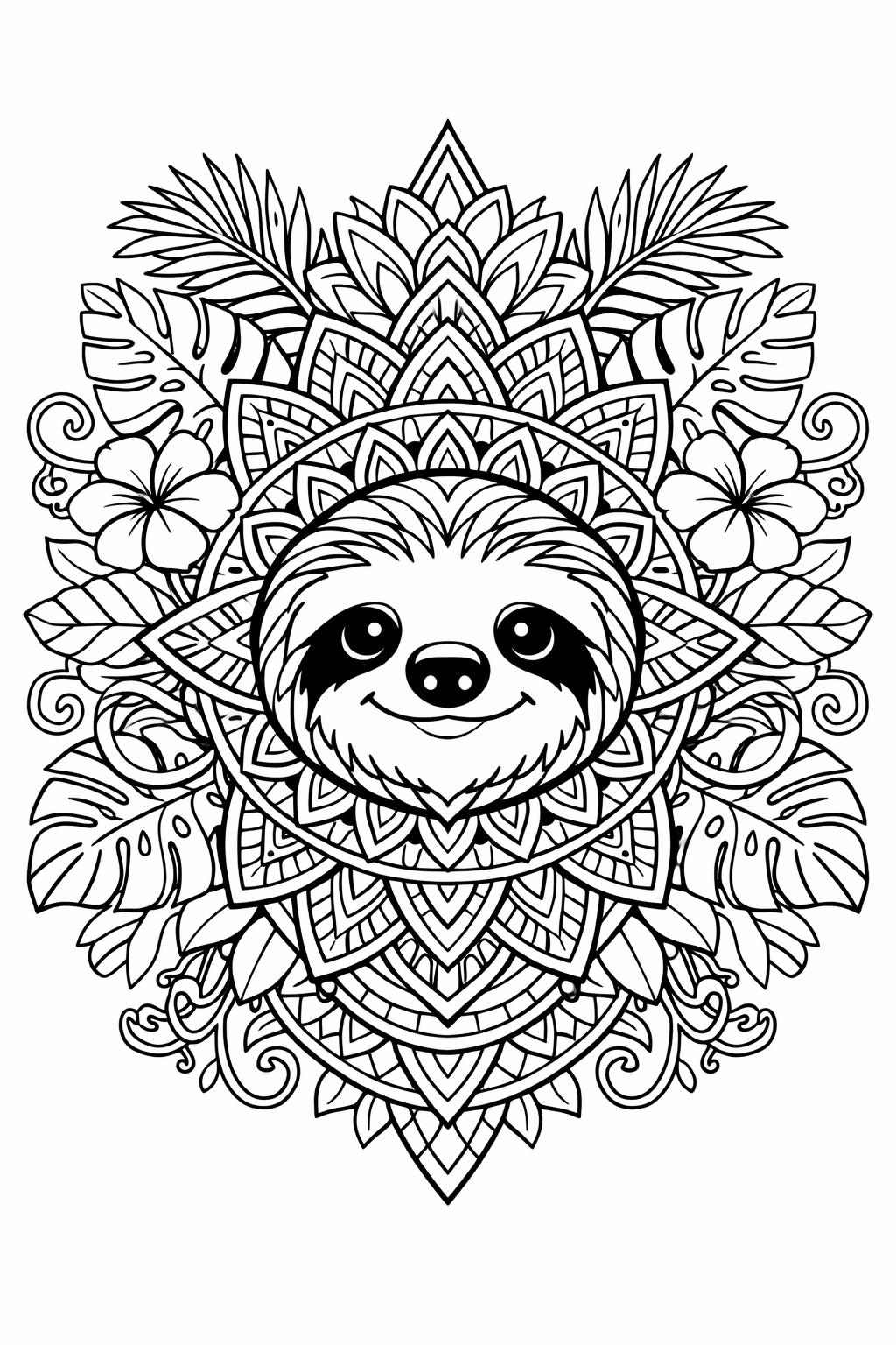 jungle sloth coloring page | rainforest animal illustration | nature coloring sheet