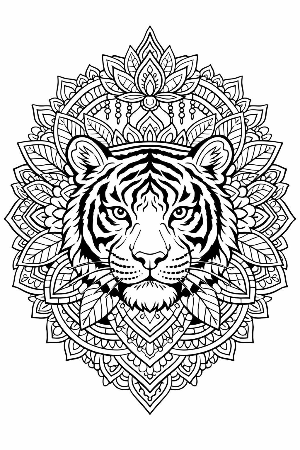 tiger wreath coloring page | decorative tiger frame | artistic coloring sheet