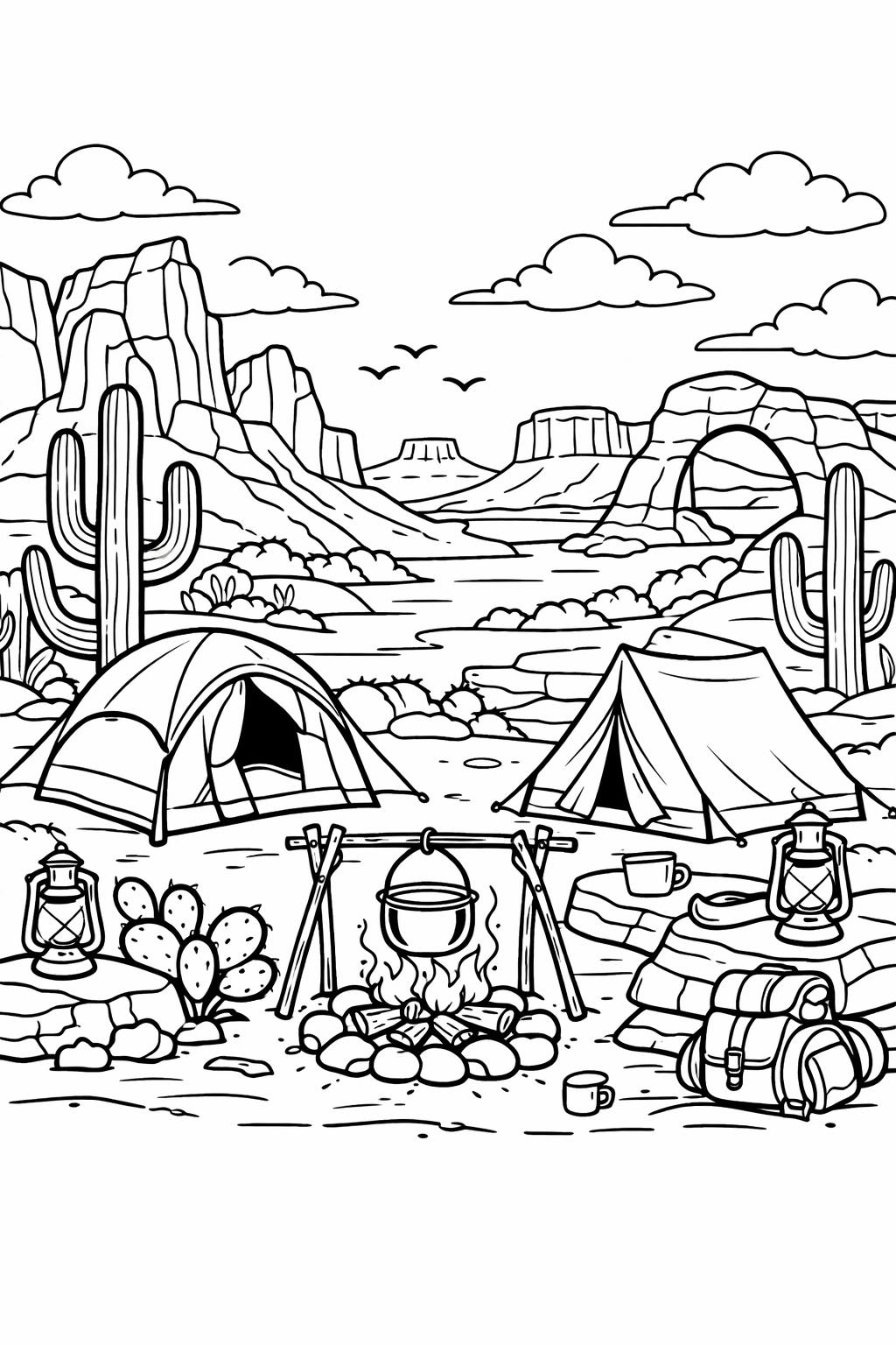 campfire and marshmallows page | fun camping activity | cozy outdoor artwork