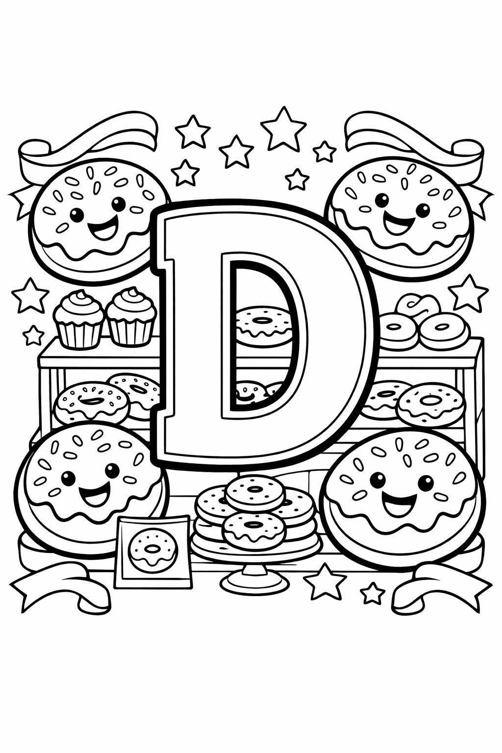 letter D doodle coloring page | creative alphabet artwork | printable kids activity