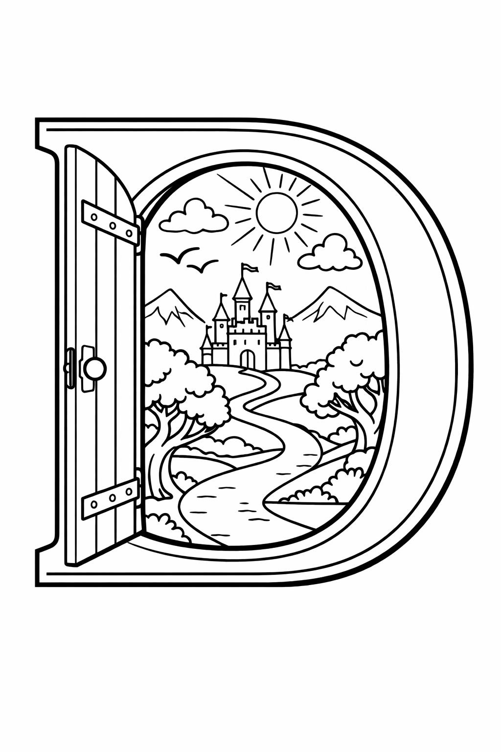 letter D mandala page | decorative alphabet pattern | relaxing coloring sheet