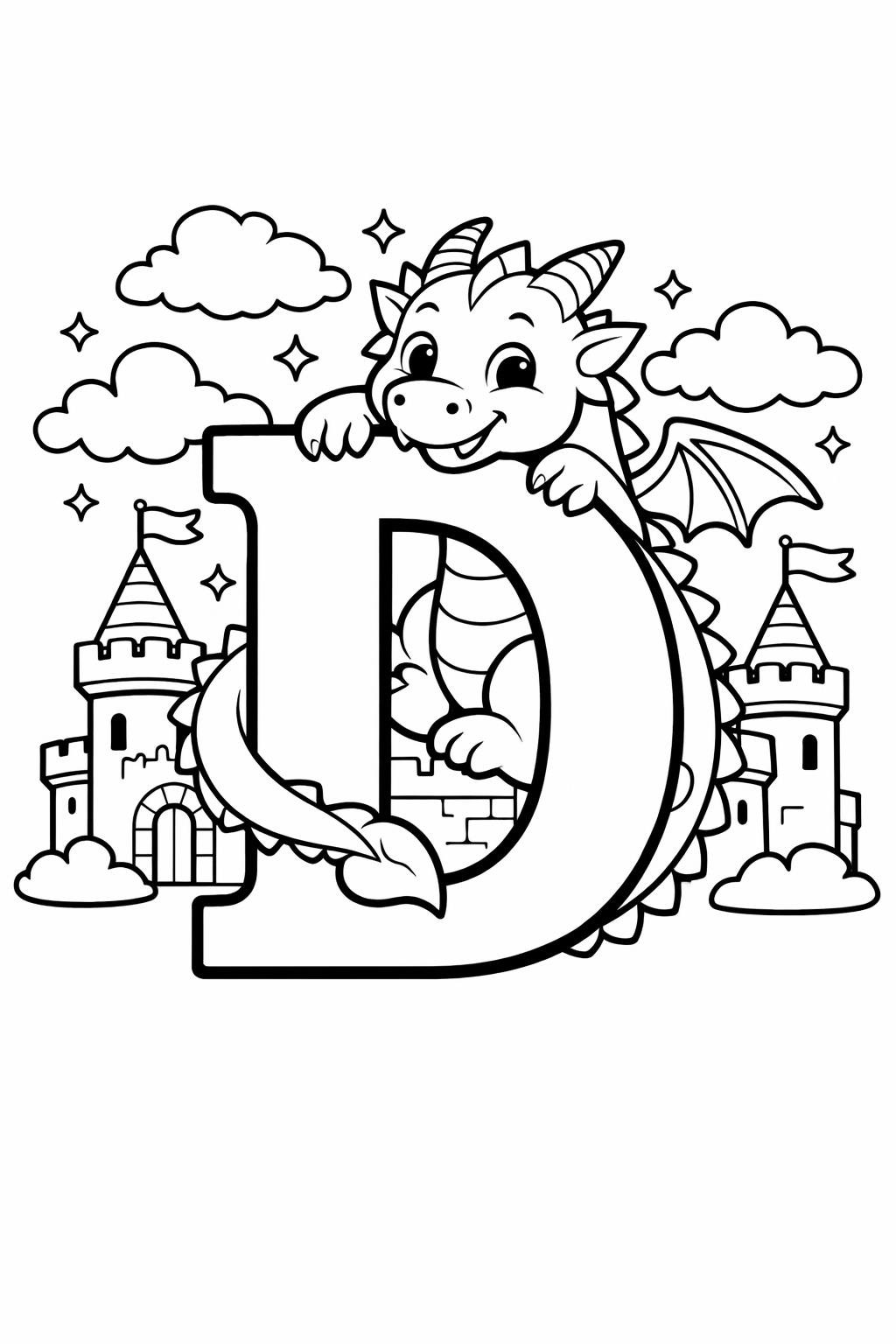 alphabet learning coloring page | letter D practice | educational printable
