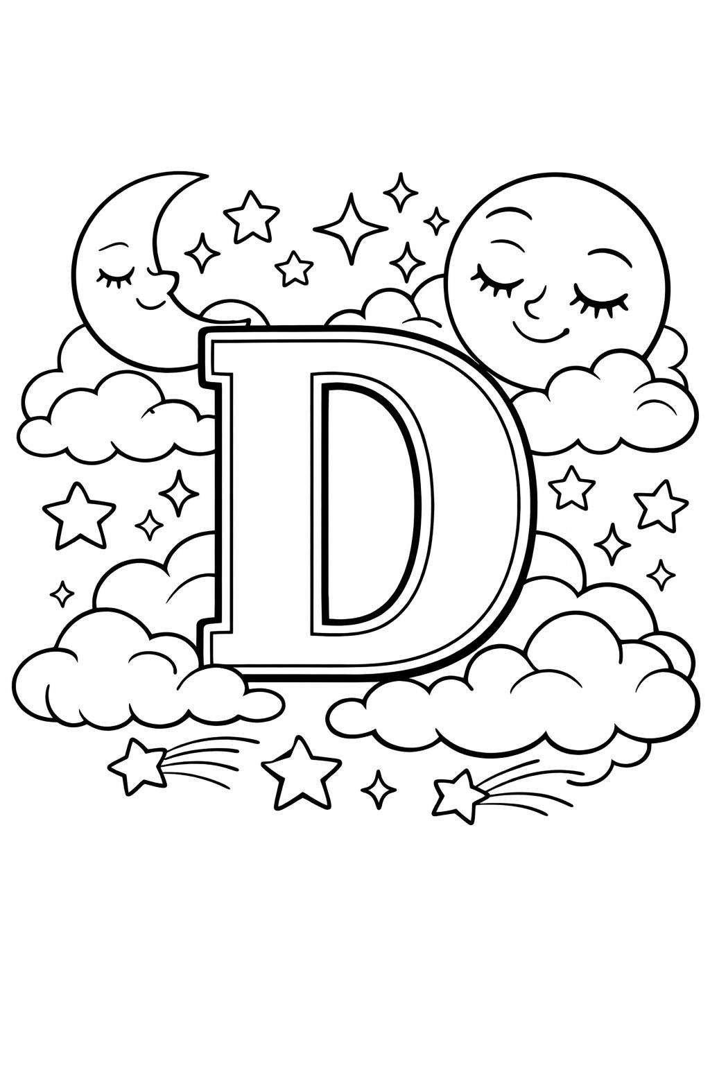 printable letter D coloring page | alphabet themed worksheet | early learning fun
