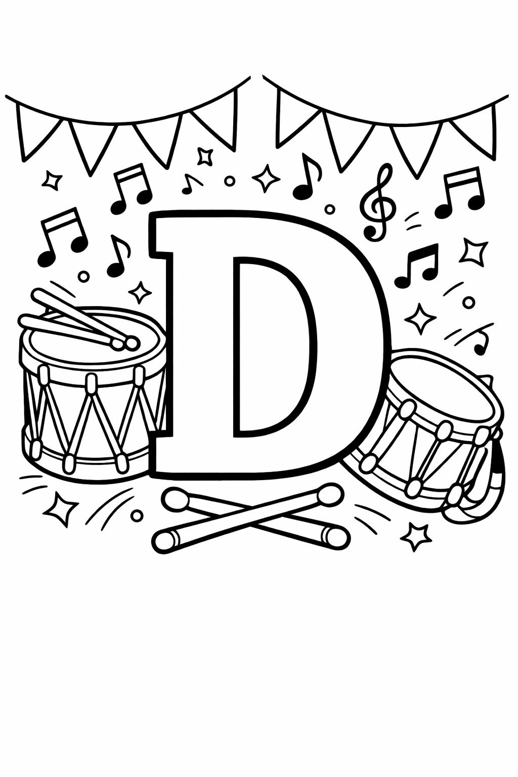 letter D classroom page | educational alphabet artwork | kids coloring activity