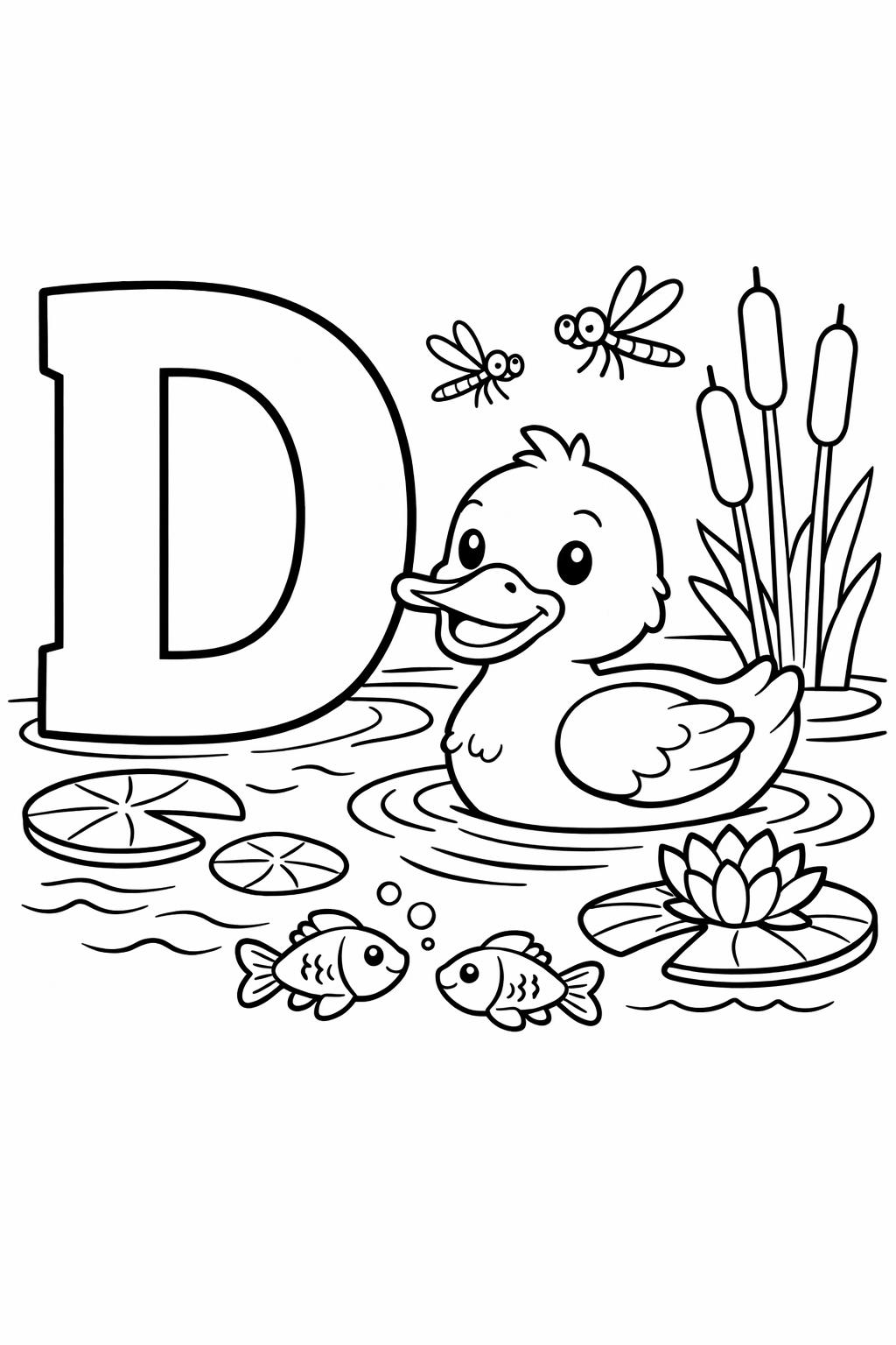 large letter D coloring page | bold alphabet design | preschool activity sheet
