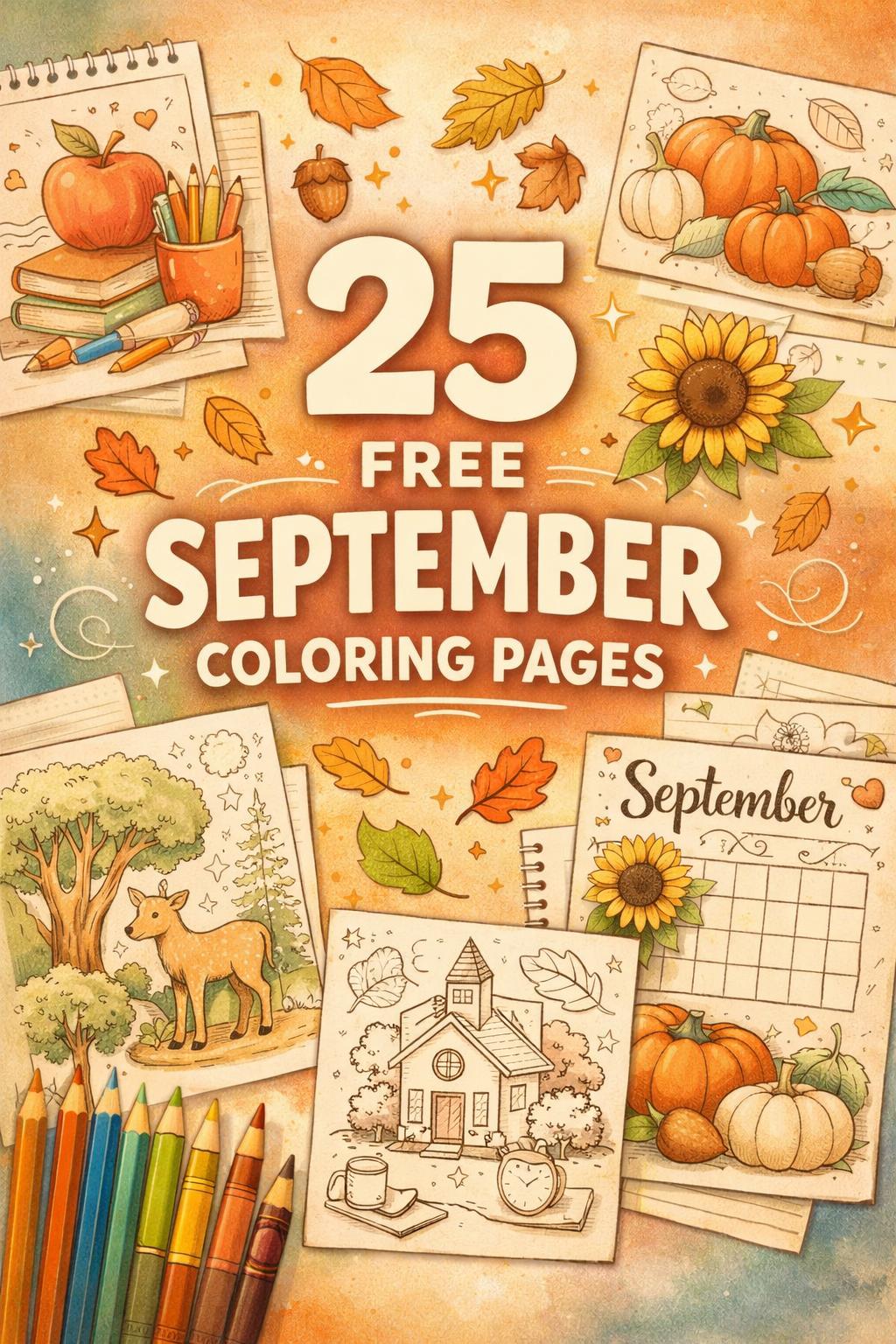 September coloring page | monthly themed coloring sheet | autumn coloring design