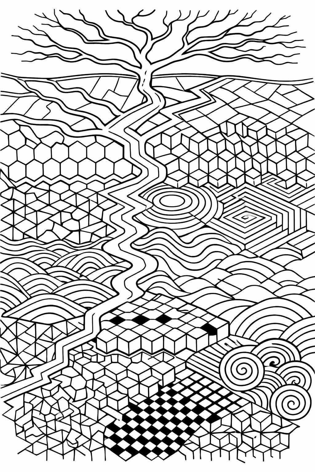 psychedelic coloring page | abstract surreal design | intricate coloring artwork