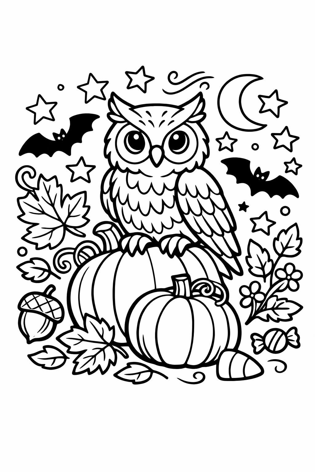 owl and stars coloring page | celestial owl illustration | dreamy night artwork