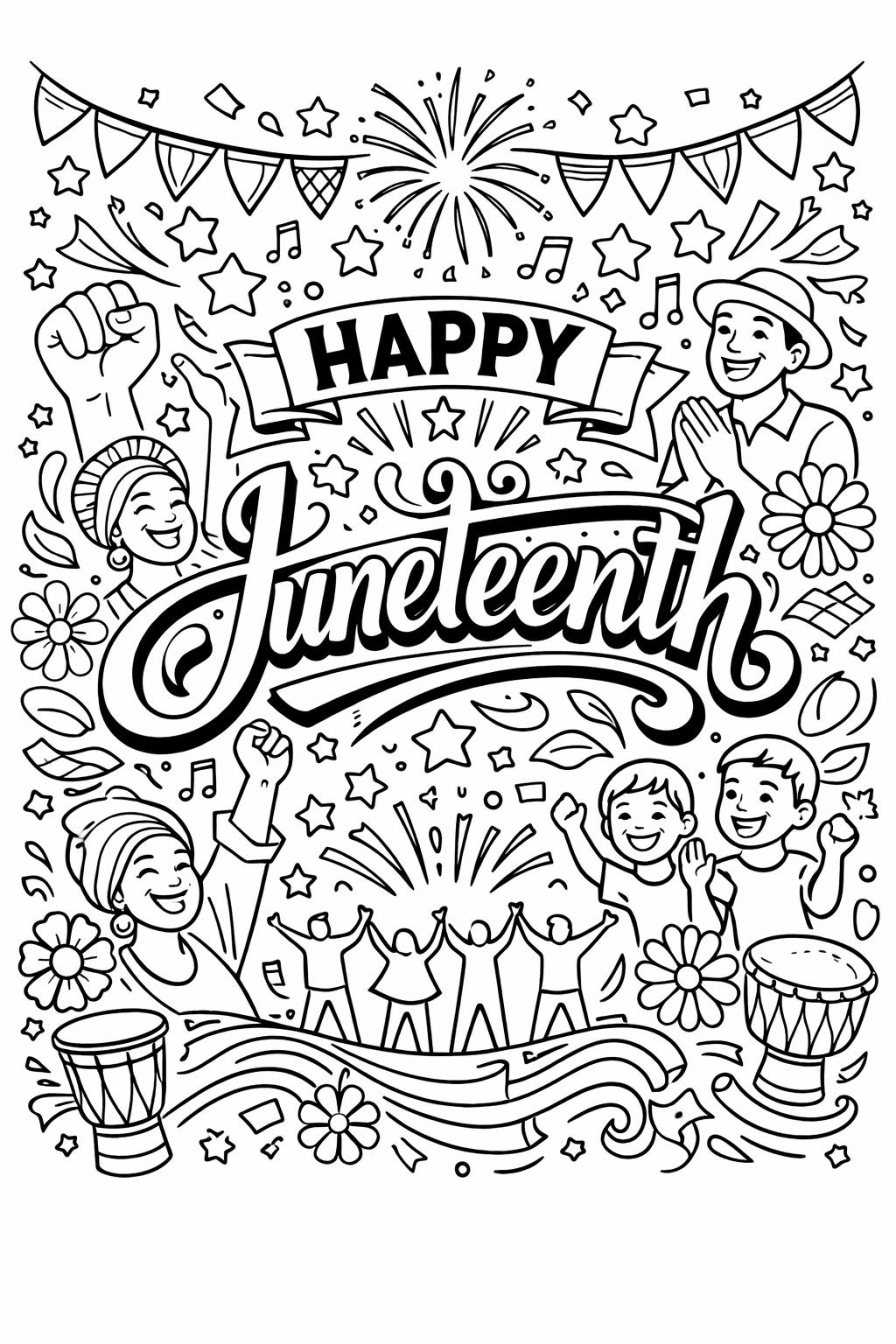 Juneteenth flag coloring page | freedom themed illustration | holiday coloring page