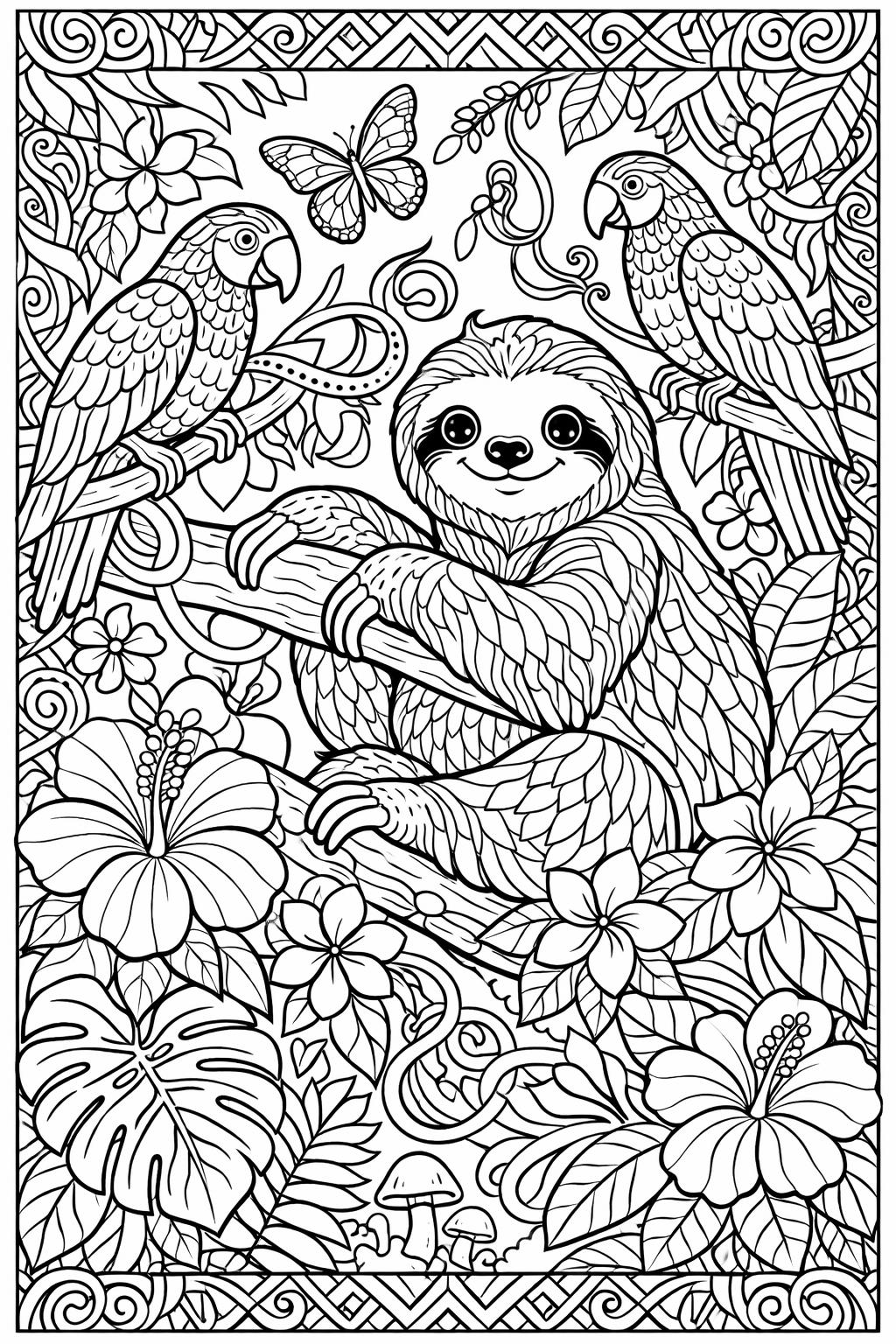 sloth line art coloring page | simple sloth outline | easy coloring sheet