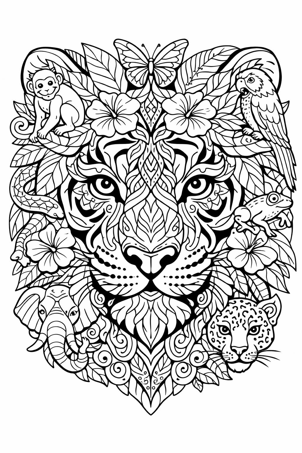 wild tiger coloring page | untamed tiger illustration | wildlife coloring sheet