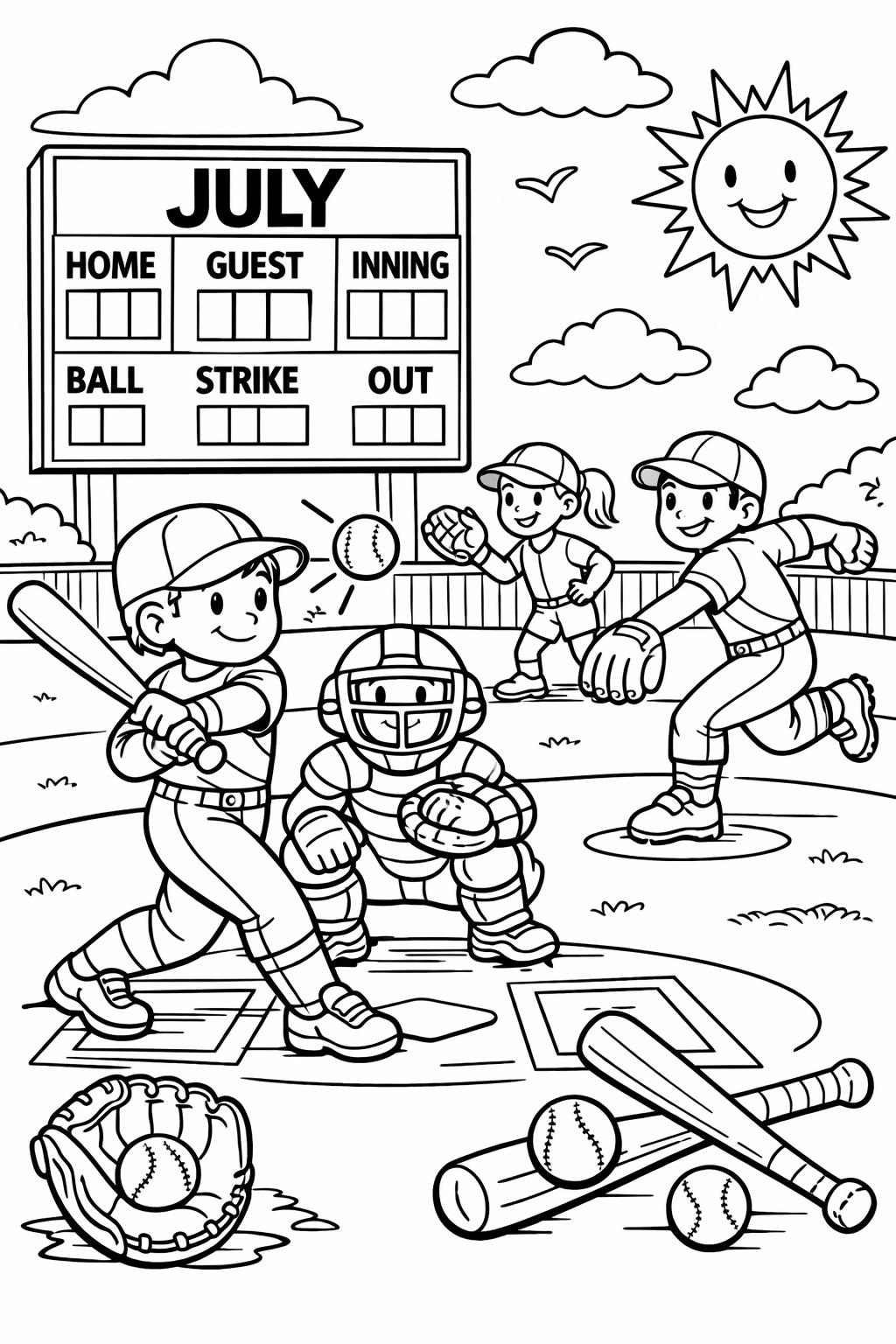July doodle coloring page | playful seasonal sketches | creative coloring sheet