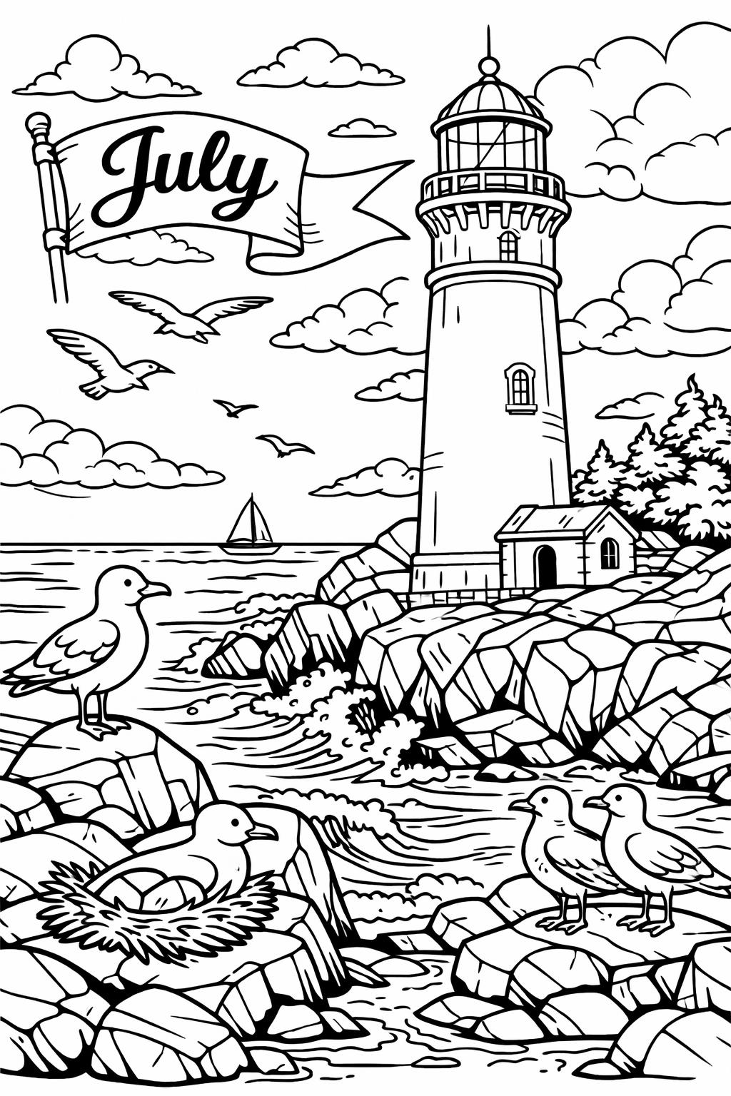 patriotic coloring page | stars and celebration artwork | festive summer design