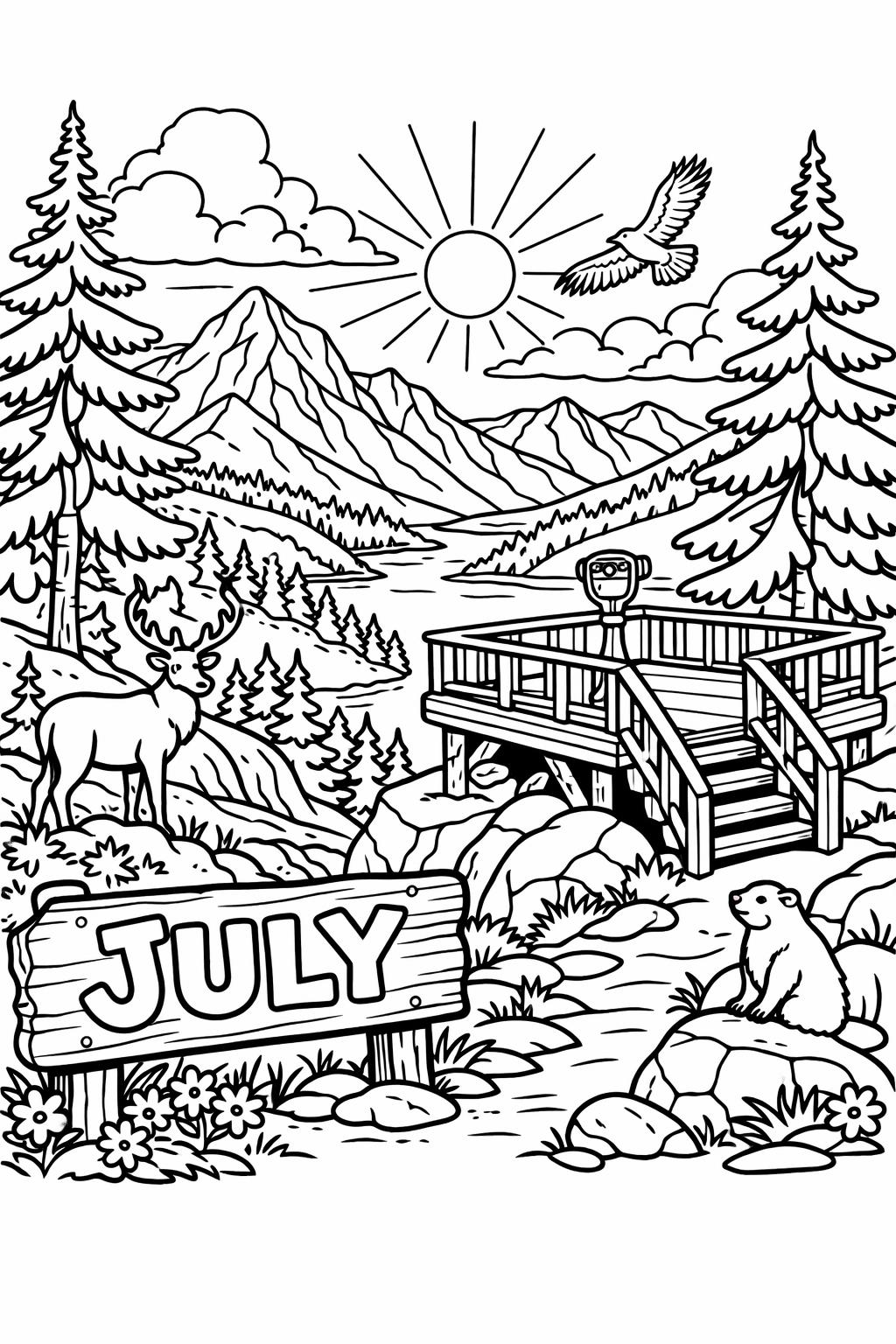 summer July coloring page | sunny seasonal artwork | relaxing summer design