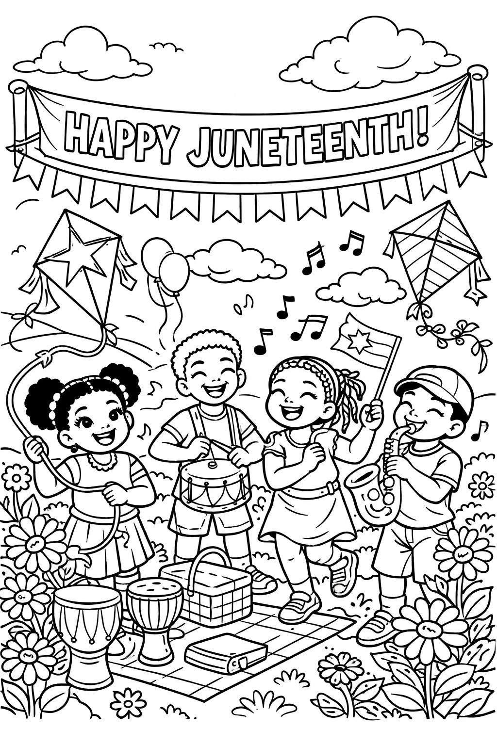 star flag coloring page | Juneteenth symbol illustration | patriotic artwork