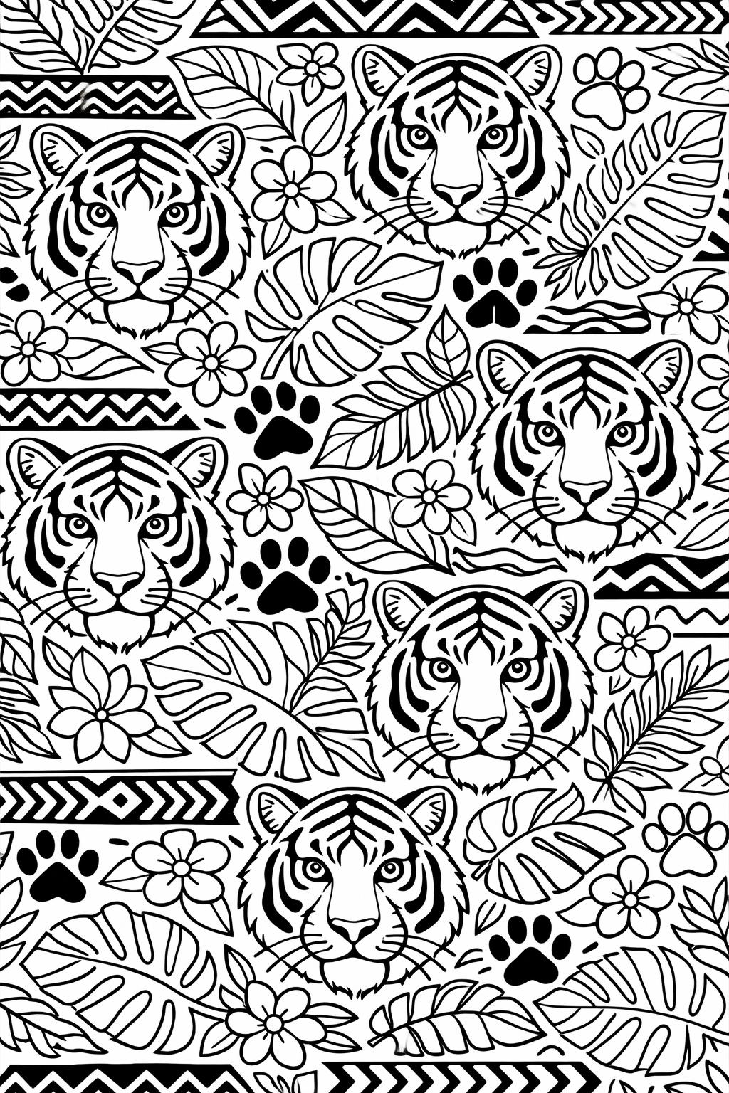 tiger portrait coloring page | close up tiger face | artistic wildlife page