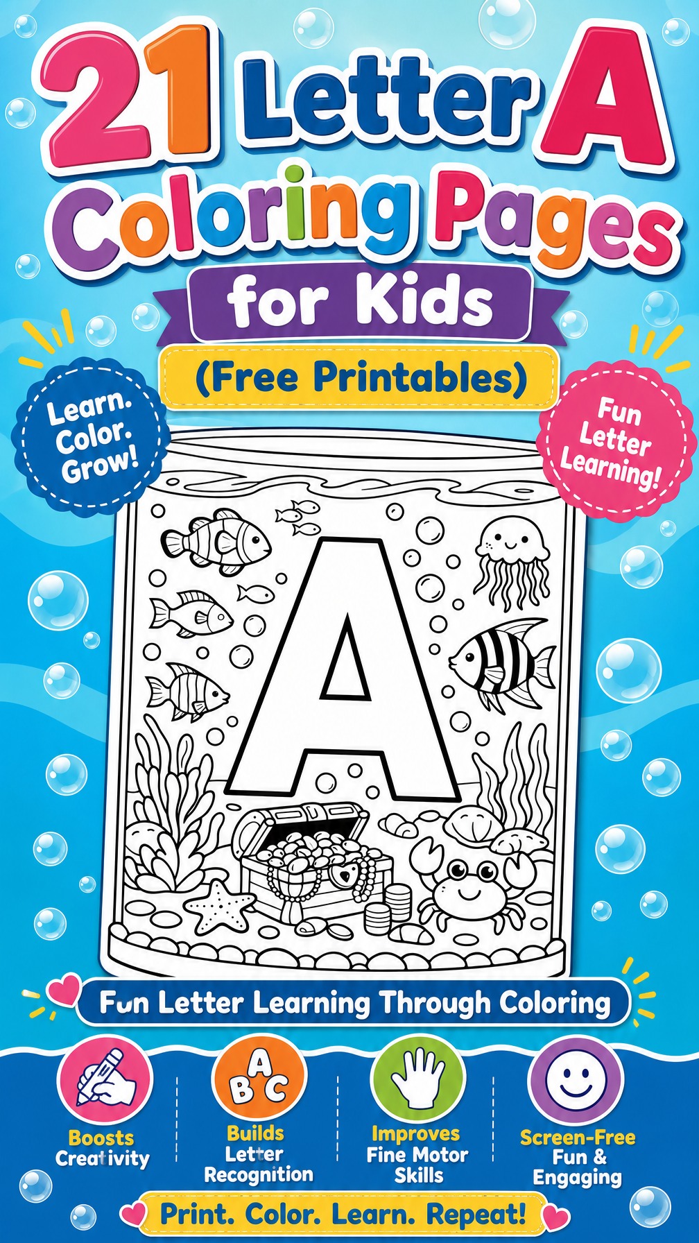 letter A coloring page | alphabet learning worksheet | printable kids activity