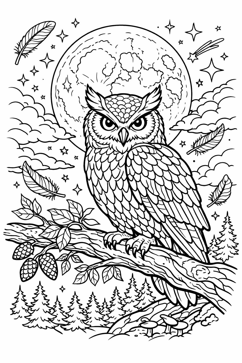 owl wreath coloring page | decorative owl frame | creative coloring sheet