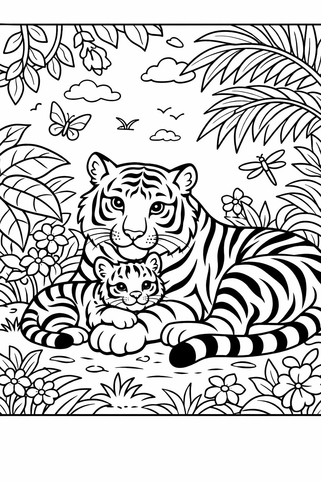 striped tiger coloring page | detailed tiger markings | realistic animal design