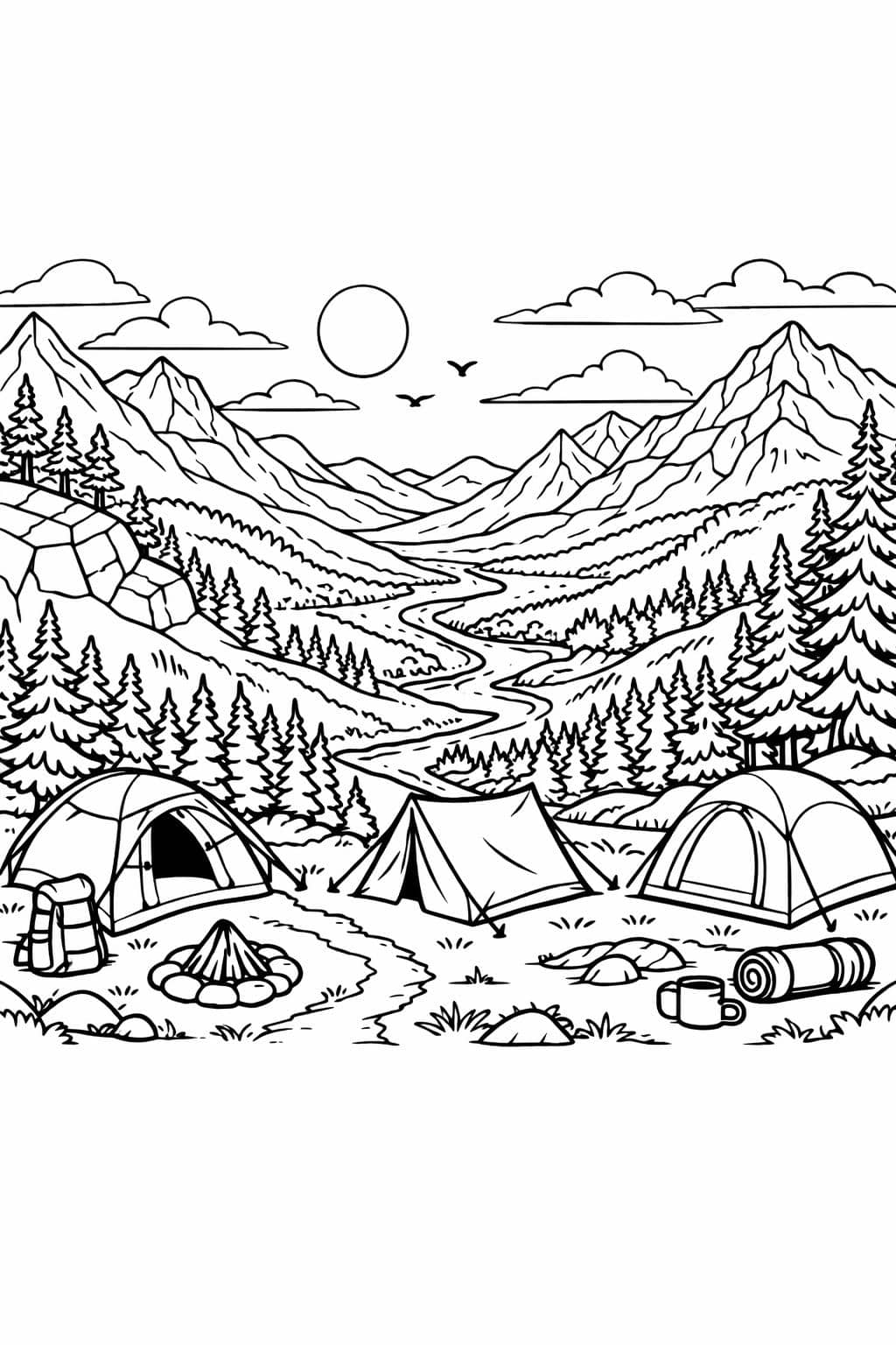 woodland adventure page | forest exploration artwork | nature coloring sheet