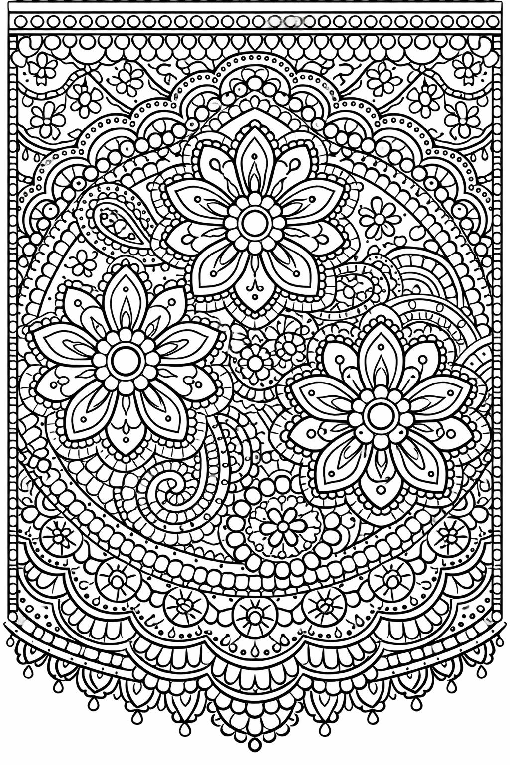 symmetry pattern coloring page | balanced intricate design | relaxing artwork