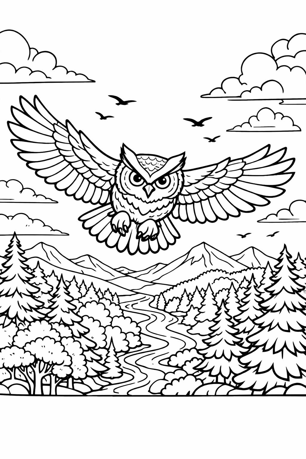 owl family coloring page | parent and baby owls | heartwarming bird scene