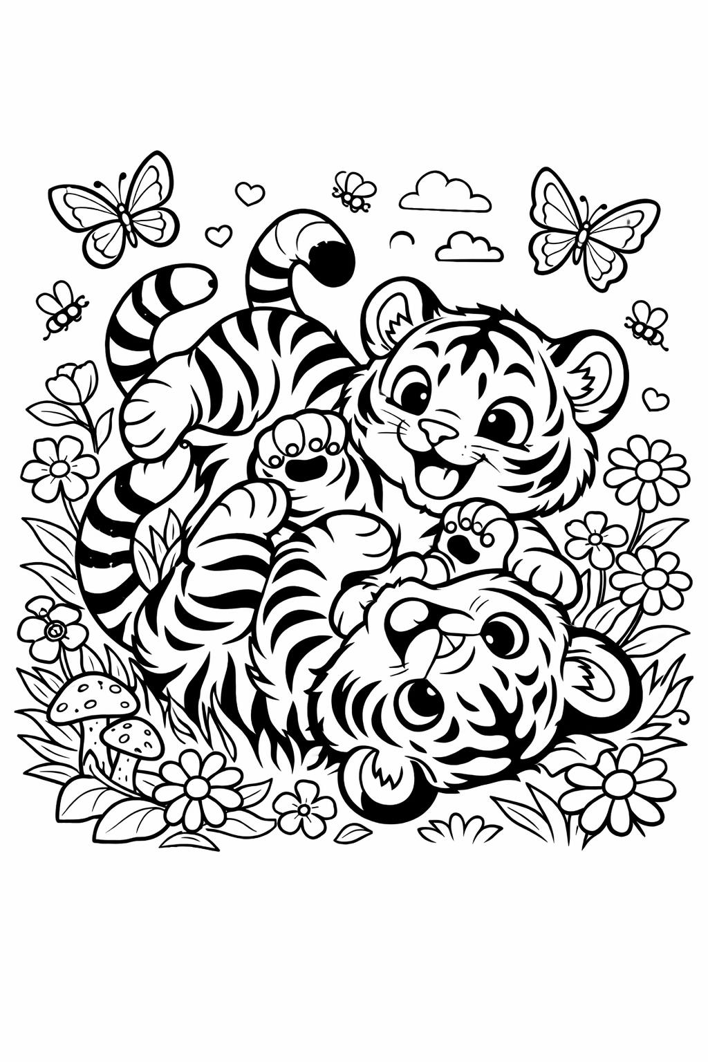 tiger in nature coloring page | outdoor wildlife scene | peaceful artwork